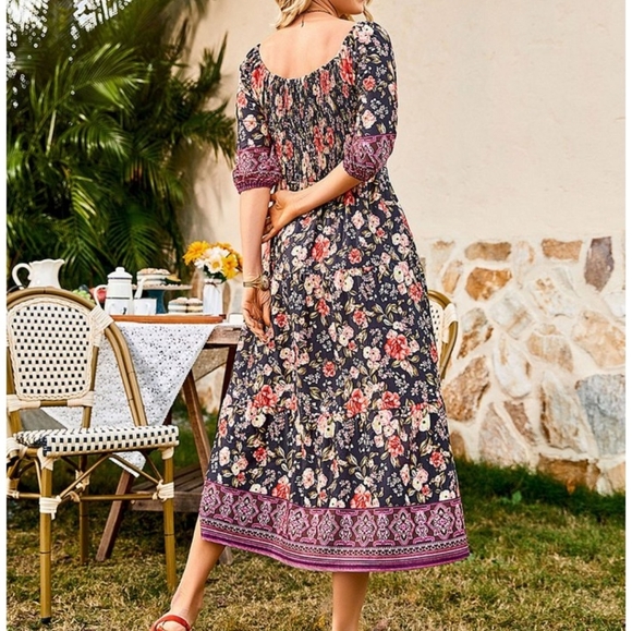 Suzanne Betro Sweetheart Neckline Border Print Midi Dress Sz 1X - Picture 3 of 7